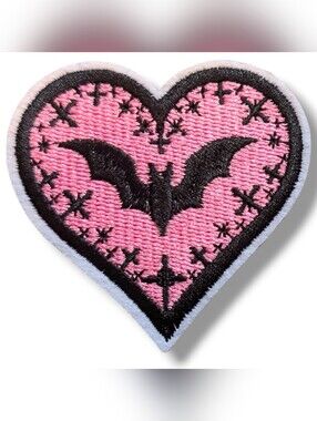 NWT Goth Punk Pink and Black Heart with Bat Iron On Patch